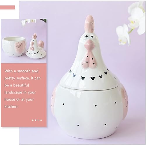 Miniatura 3 de Alipis Tarro de cerámica para galletas de gallo, tarro de cerámica para galletas en forma de pollo, cesta de almacenamiento de huevos de gallina,