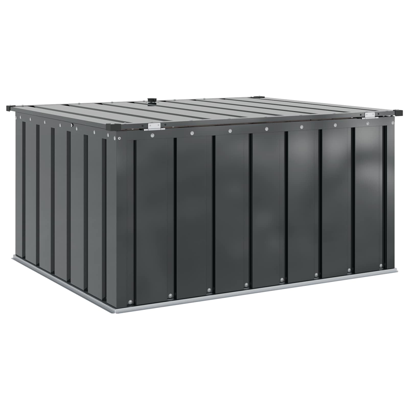 Schwarze Gartenlagerbox 101x82x50 cm aus Stahl mit Riegelschloss, Moderne Aufbewahrungsbox für Werkzeuge und Gartenbedarf, sicherer Stauraum mit leicht zu öffnendem Deckel