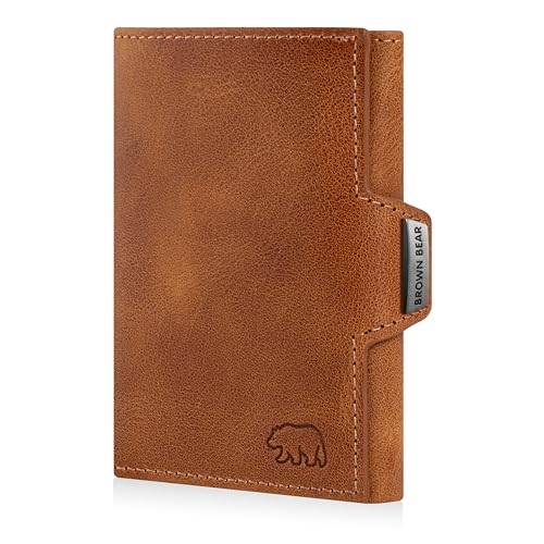 BROWN BEAR Leder Geldbörse klein mit Münzfach & RFID-Schutz | Echtleder Vintage Braun | Slim Wallet Design für Herren & Damen - BB Bruce CBR
