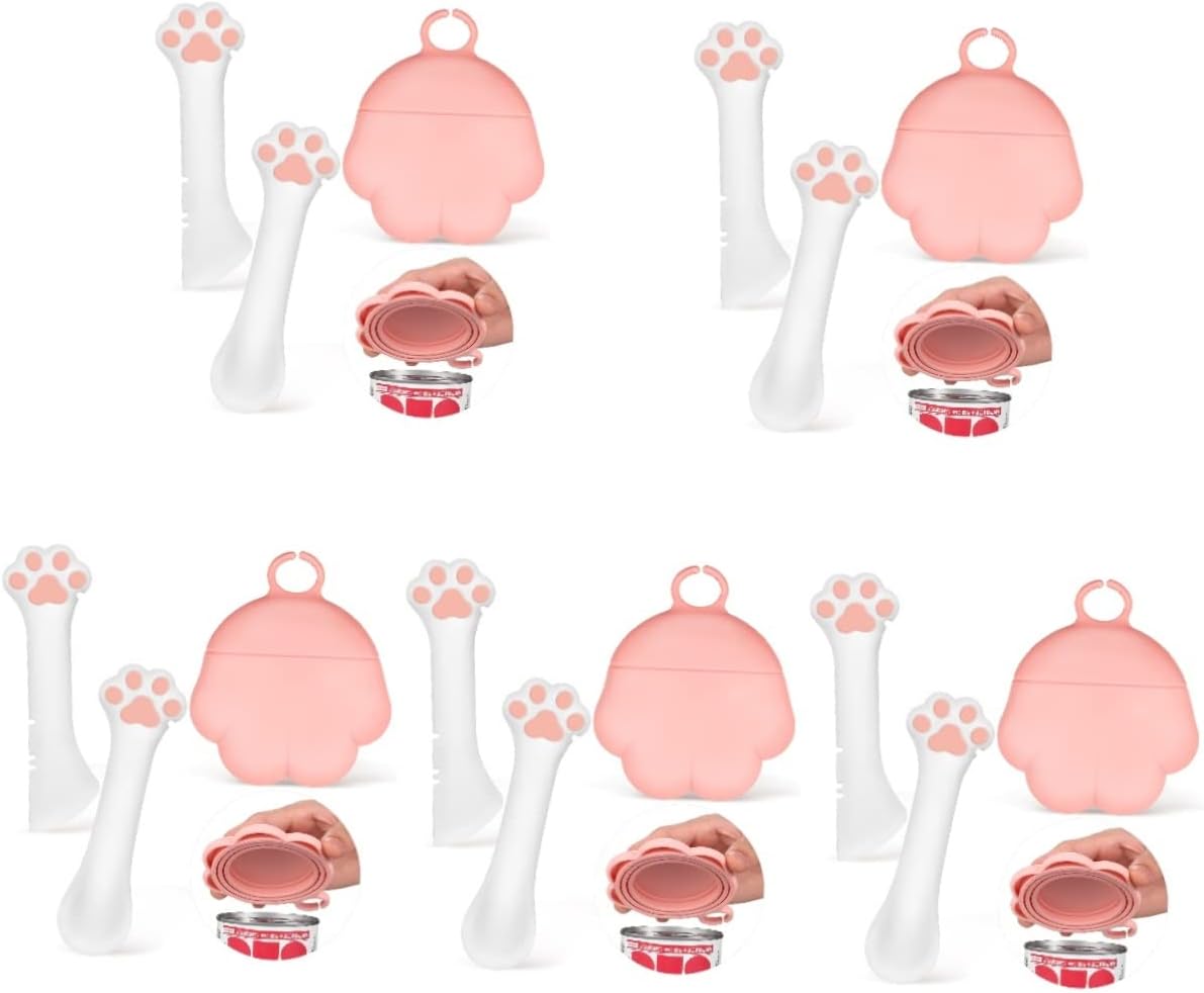 POPETPOP 5 sets Covers Multifunction Can Curved Jar Kitten Spoon for Silicone Lids Supplies Pet Design Spoons Food and Lid of White Feeding Puppy Dog Pink Opener Tool Cover Mini with