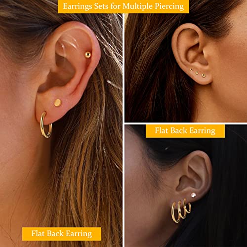 Loyallook Gold Plated Cartilage Earrings Tiny Stud Earrings Stainless Steel Earring Sets For Multiple Piercings Small Huggie Hoop Earrings Cz Ball Flat Back Earrings For Women, Gold #TOP1