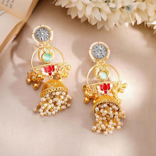 Image of Rubans Oxidised Dangle Earrings Boho Statement Jewellery Gift for Women & Girls