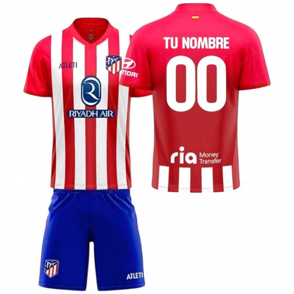 ATLETICO DE MADRID Conjunto Camiseta y Pantalón PERSONALIZABLE Primera equipación Temporada 2023-2024 Réplica Oficial - Talla Niño (4 años)