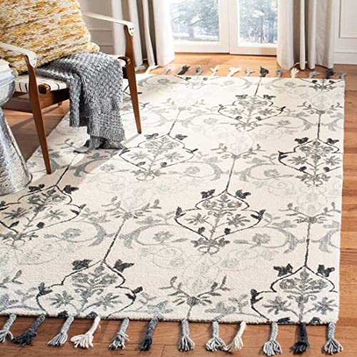 Image of Modern Floral Hand Tufted Loop Pile Carpet for Living Room & Bedroom Ivory & Multi Colour 6x9 Feet Carpet