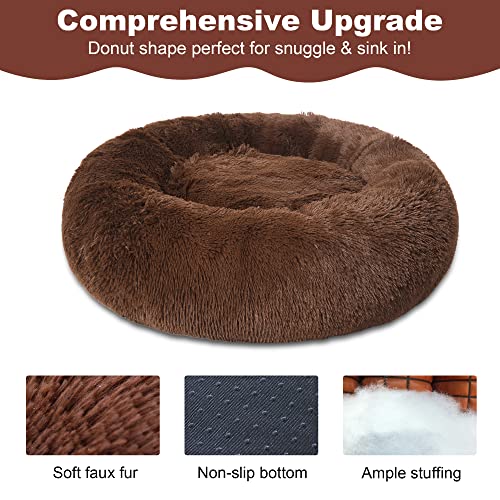 Dog-Beds-for-Medium-Dogs-Big-Calming-Dog-Bed-Washable-Pet-Beds-for-Small-Dogs-to-Large-Dogs-27-Inch-Plush-Round-Donut-Anti-Anxiety-Dog-Bed-Dark-Brown