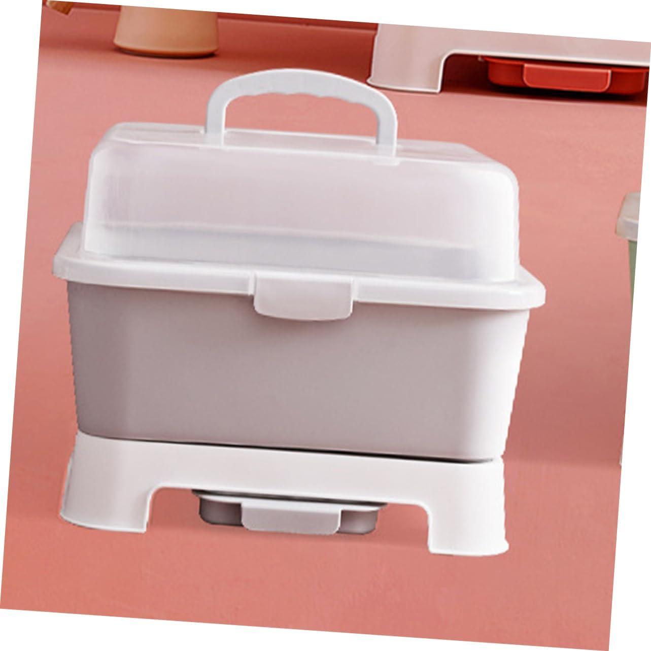 Organize Your Kitchen Plastic Bowl Storage Box with Utensil Holder Draining Organizer Cover Grey