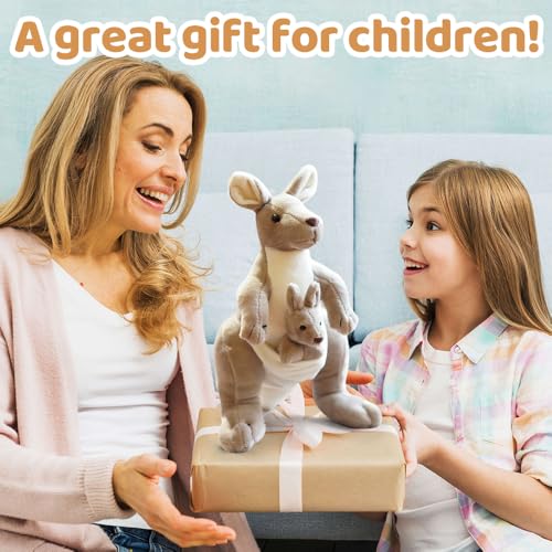 YANGUN Känguru Plüschtier Plüschtiere, 28cm Süßes Kuscheltier Mutter und Kind Känguru, Flauschiges Stofftier Kängurus, Plüsch Känguroo Spielzeug, Geburtstagsgeschenk für Kinder