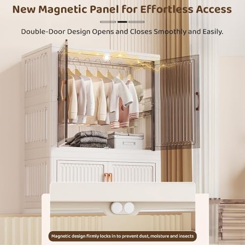Image of Plastic Wardrobe for Kids| Almirah for Baby Clothes| Modular Storage Cabinet with Wheel Organizer for Cupboard Rack for Clothes /Shoes /Books /Toy-Whhite