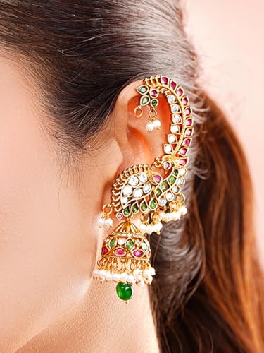 Image of Rubans Jhumka Earrings Kundan and Pearl Traditional Festive Jewellery Gift for Women & Girls