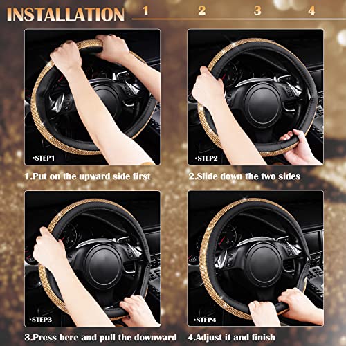 Image of CAR Pass Rhinestones Diamond Bling Steering Wheel Cover, Universal Fit for SUV,Vans,Sedan,Car,Truck 14.5-15inch Universal Fit (Golden) Crystal Glitter for Women Sparkle Girly Sparkling Gold Shining