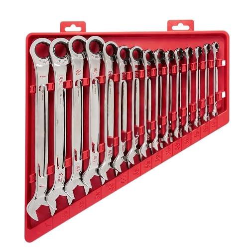 15pc 48-22-9416 for Milwaukee Ratcheting Combination Wrench Set Open-End Grip - Silver