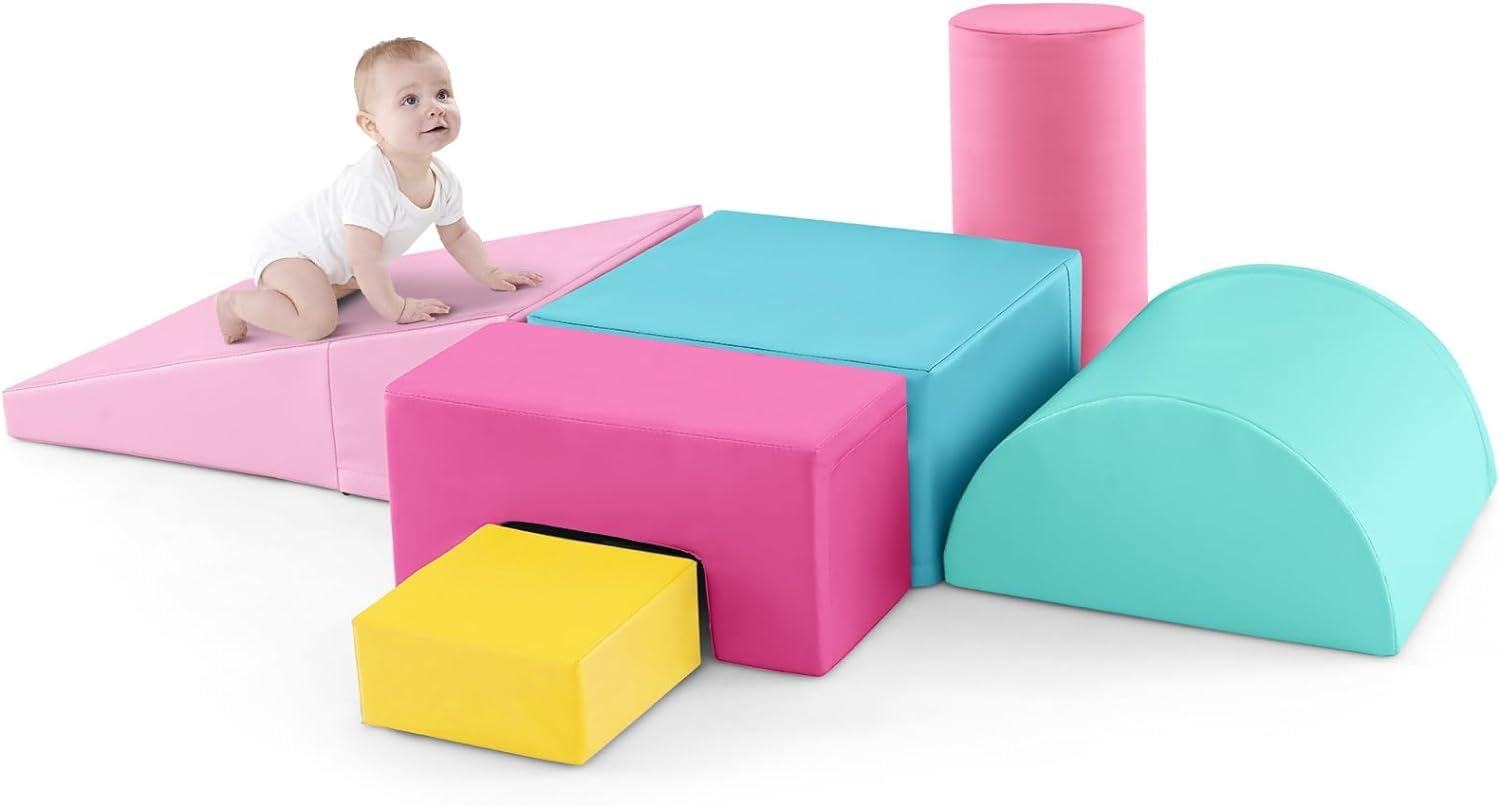 FANTASK 6 STK. Schaumstoffbausteine Dunkelrosa, Baby Softbausteine aus Schaumstoff, Riesenbausteine zum Toben und Klettern für Schulkinder, Großbausteine Mehrfarbig, für Kinder im Vorschulalter