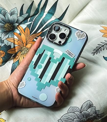 Image of Color-Changing Pixel Heartbeat Phone Case for iPhone 16 Pro Compatible with Wireless Charging | Thermo Reactive Heat Touch Design | Slim Shockproof Back Cover | Green Edition