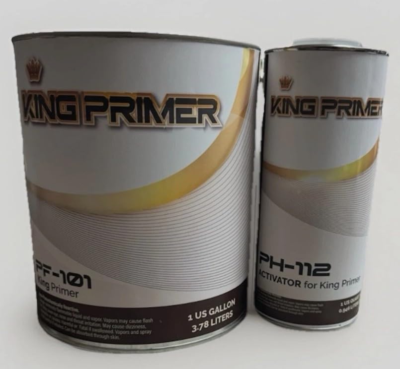 King Primer 2K High Build Fast Drying Gray Primer Surfacer, 1 Gallon Kit with Activator
