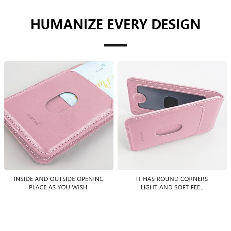 Image of ClickCase Minimalist iPhone Wallet with Stand, Magnetic Closure Wallet for iPhone 17 /16 /15 /14 /13 /12 Series, Card Holder, MagSafe Accessories, Vegan Leather (Rose Gold)