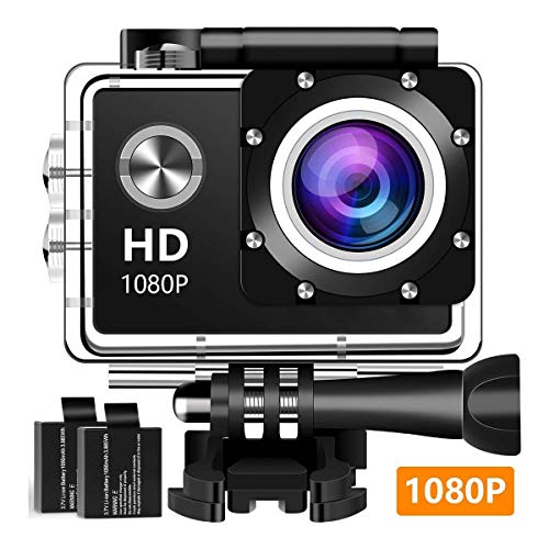 Action Camera Sport Camera 1080P Full HD Waterproof Underwater Camera with 140° Wide-Angle Lens 12MP 2 Rechargeable Batteries and Mounting Accessories Kit - Black03