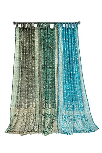 Light-Filtering Sari Colorful Curtains – Boho Curtains, Bed Canopy Panel, Wall Tapestry Or Window Treatment For Bedroom Or Living Room + Tote Bag (96"L X 42"W Set Of 2, Moss Greens) #TOP3