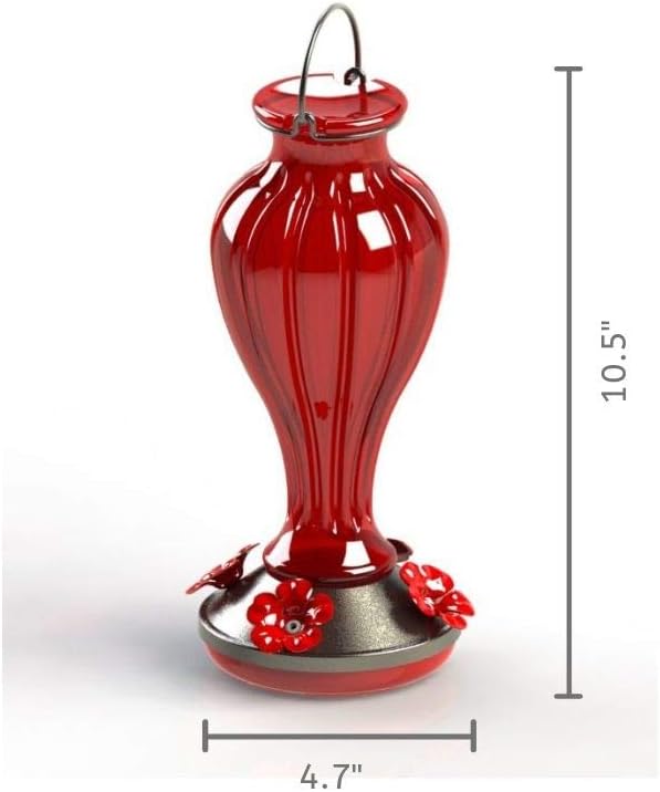 More Birds Hummingbird Feeder, Glass Hummingbird Feeders, Red, 4 Feeding Stations, 20-Ounce Nectar Capacity, Blossom