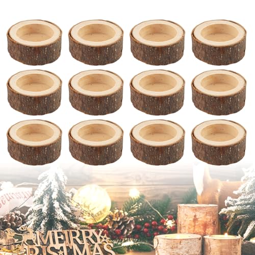 Elepl 12 Piezas Portavelas Madera Porta Velas Madera Redondo Porta Velas Decorativas Portavelas de Madera para Boda Cumpleaños día de San Valentín Bar Decoración de Fiesta de Navidad