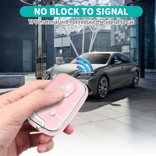 Image of Key Fob Cover for Lexus with Keychain, TPU Key Case Protection Compatible with 2009-2015 Lexus RX350 RX450 GX460 LX570 CT200h ES350 GS300 GS430 GS450h GS460 IS250 IS350 LS460, 4 Button (Silver /Pink)