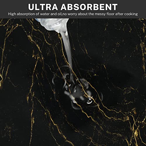 Artsocket Kitchen Rugs And Mats Non Skid Washable Set Of 2, Marble Black Abstract Kitchen Runner Rug, Marble Golden Gold Kitchen Floor Mat Under Sink Mat Throw Rug For Kitchen Doormat #TOP3