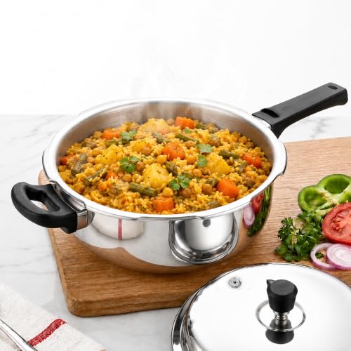 Image of SOLARA Triply Outer Lid Pressure Pan 3 Litre | 3-Ply Stainless Steel | Induction & Gas Compatible | Uniform Heat Distribution | ISI Certified | Silver
