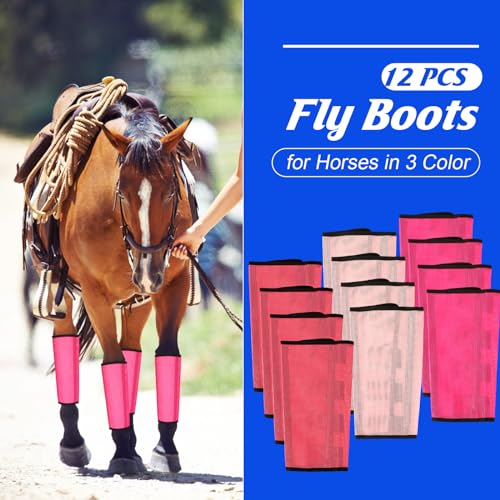 Image of Set of 12 Mesh Fly Boots for Horse Breathable Mesh Horse Boots Protective Horse Leg Loose Wraps Horse Leggings for Preventing Flies and Mosquitoes Bites