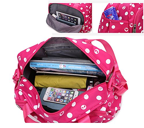 Bolso de mano con lunares rosa rojo de gran capacidad 3