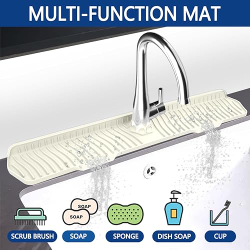 Image of Kitchen Sink Splash Guard Gen2-30 inch x 6'' Silicone Sink Mat Splash Guard fit for Countertop, Bathroom,Farmhouse,RV by EBIGIC (off white)