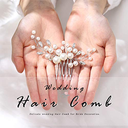 Unicra Bride Pearl Wedding Hair Comb Silver Bridal Side Comb Crystal Hair Accessorie For Women And Girls (Silver) #TOP7