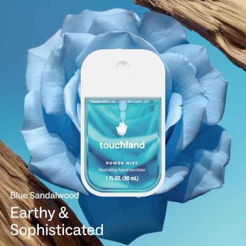 Image of Touchland Cool Drift Set Blue Sandalwood Hydrating Hand Sanitizer & Case | TSA ready Power Mist with skincare benefits & Frosty Blue case. Earthy and sophisticated scent, evoking peace and balance.