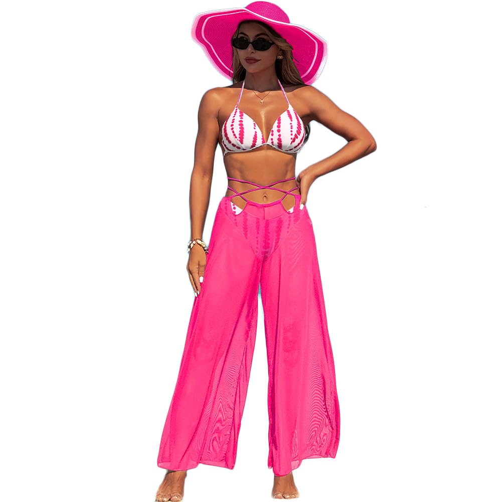 XYFfybhsd Women's Solid Three-Piece Bikini Swimsuit Set Quick-Drying High Elastic(Size:L,Color:Pink 2)