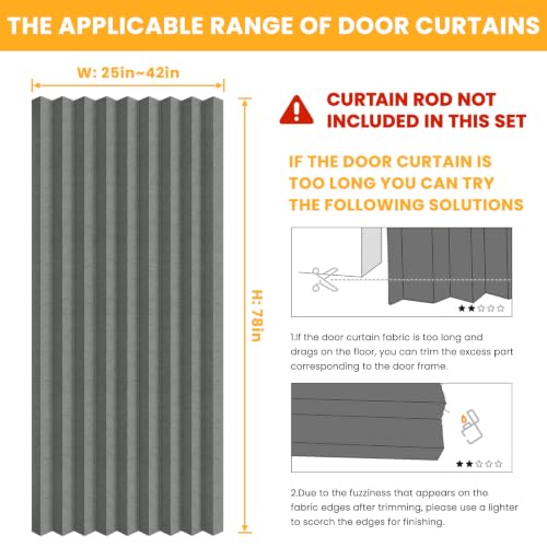 Image of AJAZZ Blackout Magnetic Door Curtain Accordion Doors Interior Closet Door Curtain Invisible Applicable Bedroom Room Living Room Doorway（Dark Grey 42 inch W x 78 inch L 1 Panel