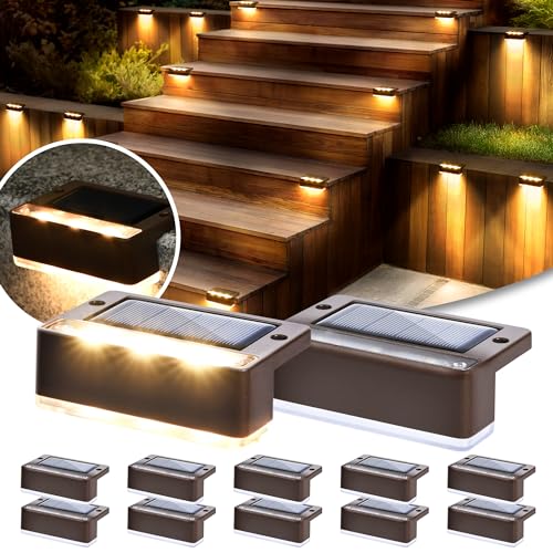 Solpex Solar Lights for Outdoor 12 Pack Stair Lights Waterproof Solar Light LED Lighting for Outdoor Stairs Steps Fence Garden Yard Patio Gutter Pathway Decoration (Warm White Brown)