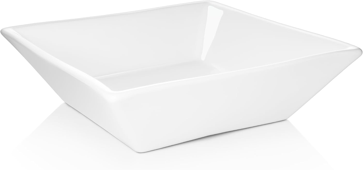 Miligoré 16" x 16" Beveled Square White Ceramic Vessel Sink - Modern Above Counter Bathroom Vanity Bowl