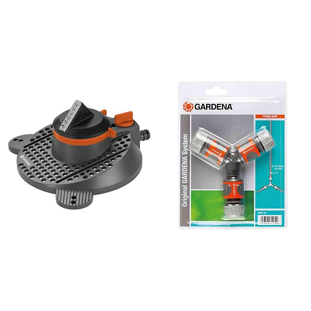 Gardena Comfort Teil- und Vollkreisregner Tango: Kreisregner 2 in 1: Teil- und Volkreisregner, für Flächen bis max. 310 m², max. Sprengbereich 20 m & Abzweig-Satz für 13 mm - und 15 mm-Wasserschläuche