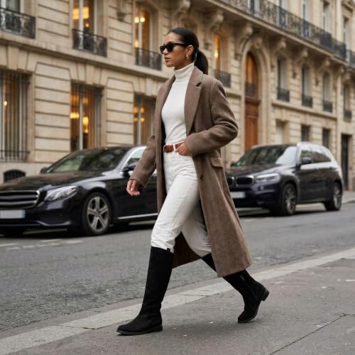 Image of Modatope Knee High Boots Women Rounded Toe Flat Retro Bais Opening Low Chunky Heel Riding Boots
