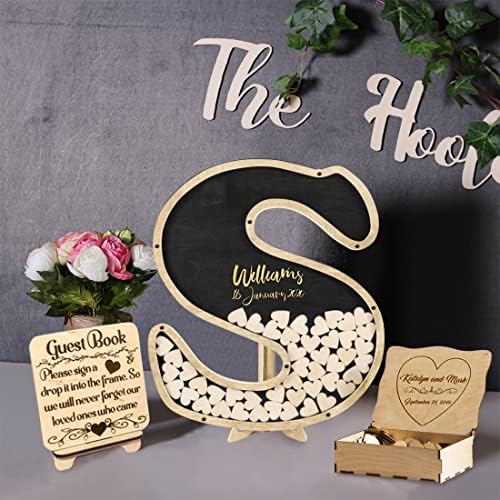 PRDECE Personalized Wedding Guest Book Alternative Baby Shower Guest Book Rustic Wood Bridal Shower Guest Book Wedding Decor (Heart Guest Book Dropbox Hearts - Brown)