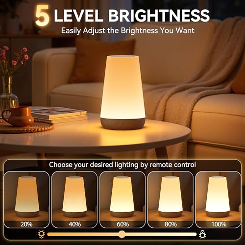 Image of Auxmir Rechargeable LED Night Light, Touch & Remote Control Bedside Lamp with 13 Colors, 5 Brightness Levels, Portable Table Lamp for Kids Baby Nursery, Bedroom, Bathroom, Camping, Dark Brown