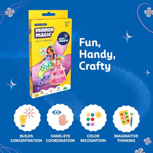 Image of Fevicreate Stick-n-Create Mirror Magic Pretty Princess Kit | Sparkly Stickers | Princess Templates | Travel Friendly | Boosts Creativity | Screen-Free Play | Gifting | Ages 3 +