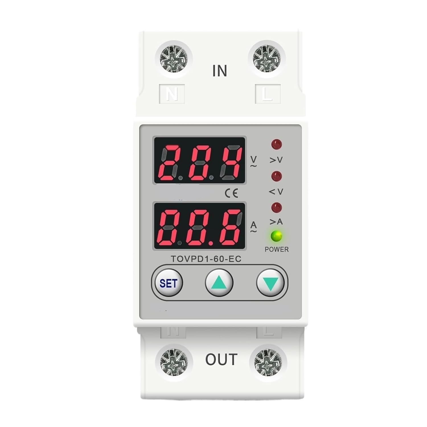 Din Rail 60A 230V Adjustable Over Voltage and Under Voltage Protective Device Protector Relay TOVPD1-63 1Pcs(60A)