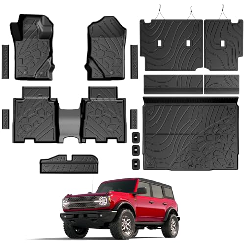 GALVAGNITE Floor Mats for Ford Bronco 2021-2026 All Weather Floor Mats Trunk Cargo Liner with Backrest Protectors and Door Sill Guards Accessories Full Coverage Set (Fit 4 Door Models)