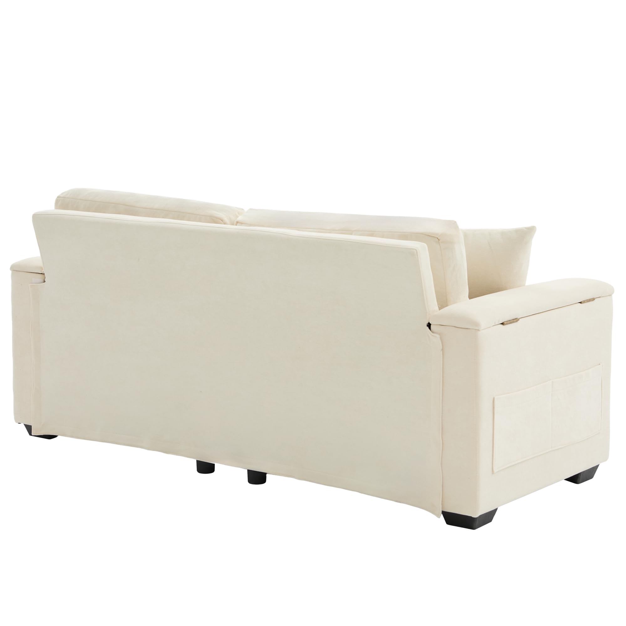 Merax 2-Sitzer Sofa mit Stauraum in den Armlehnen, Wohnzimmercouch aus weichem Chenille-Stoff, Polstersofa inkl. 2 Kissen & hochdichtem Schaumstoff, Couch für kleine Räume, Dunkelgrau