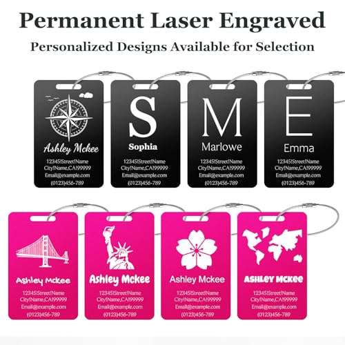 Personalized Luggage Tags for Suitcases - Metal Engraved Custom Name ID Tag for Kids Women - Initial Cute Travel Bag Backpack Cruise Ship Essentials Golf Baggage Accessories2
