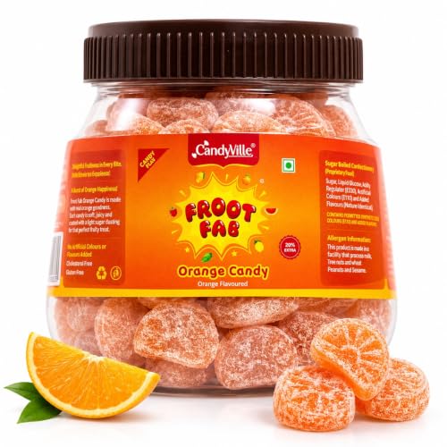 Image of CandyVille FrootFab Orange Candy Jar (400g) | Narangee Candy | Santra Goli | Orange Flavoured