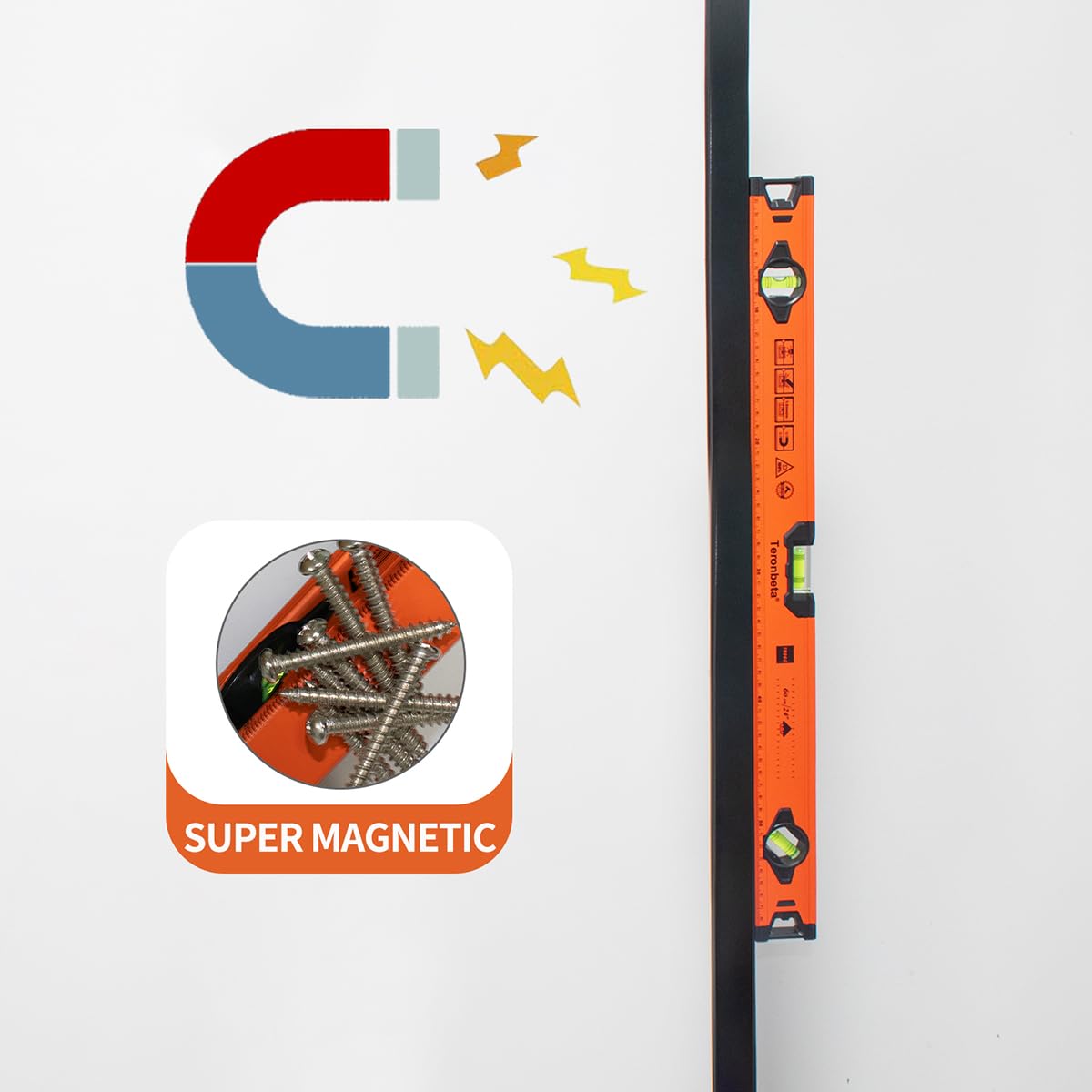 Livella a Bolla 60cm Magnetica con 3 Bolle (Orizzontale, Verticale,45 Gradi) e Prova di Urto Calotte Terminali in Gomma