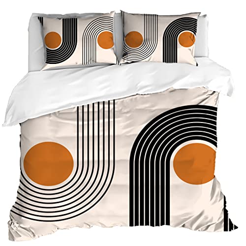 Duvet Cover Twin Size, Mid Century Boho Abstract Geometric Art Kids Bedding Set Breathable Easy Care Comforter Set with 2 Pillow Shams for Hotel Dormitory Nursery Bedroom Decor (No Comforter)