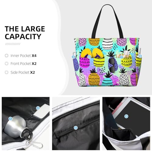 Graffiti Pineapples Large Beach Bag Waterproof Sandproof Swim Tote Pool Bag For Women With Zipper2