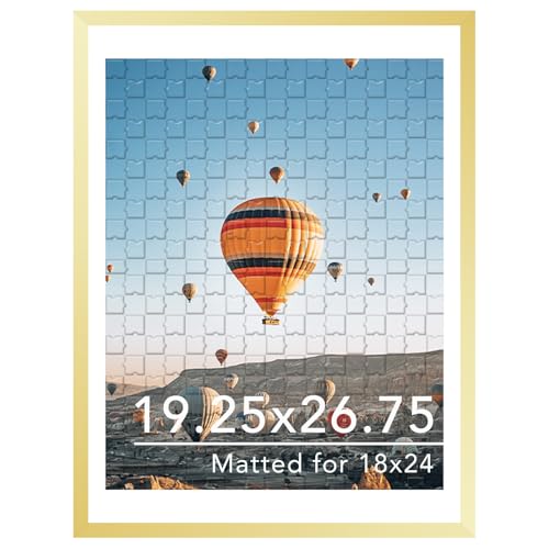 Image of JCJMY 19.25x26.75 Puzzles Frame Gold, Display 18x24 with Mat or 19.25 x 26.75 without, Wall Hanging 19.25 by 26.75 Picture Frame for Poster Photo Canvas Picture Puzzles, Gold