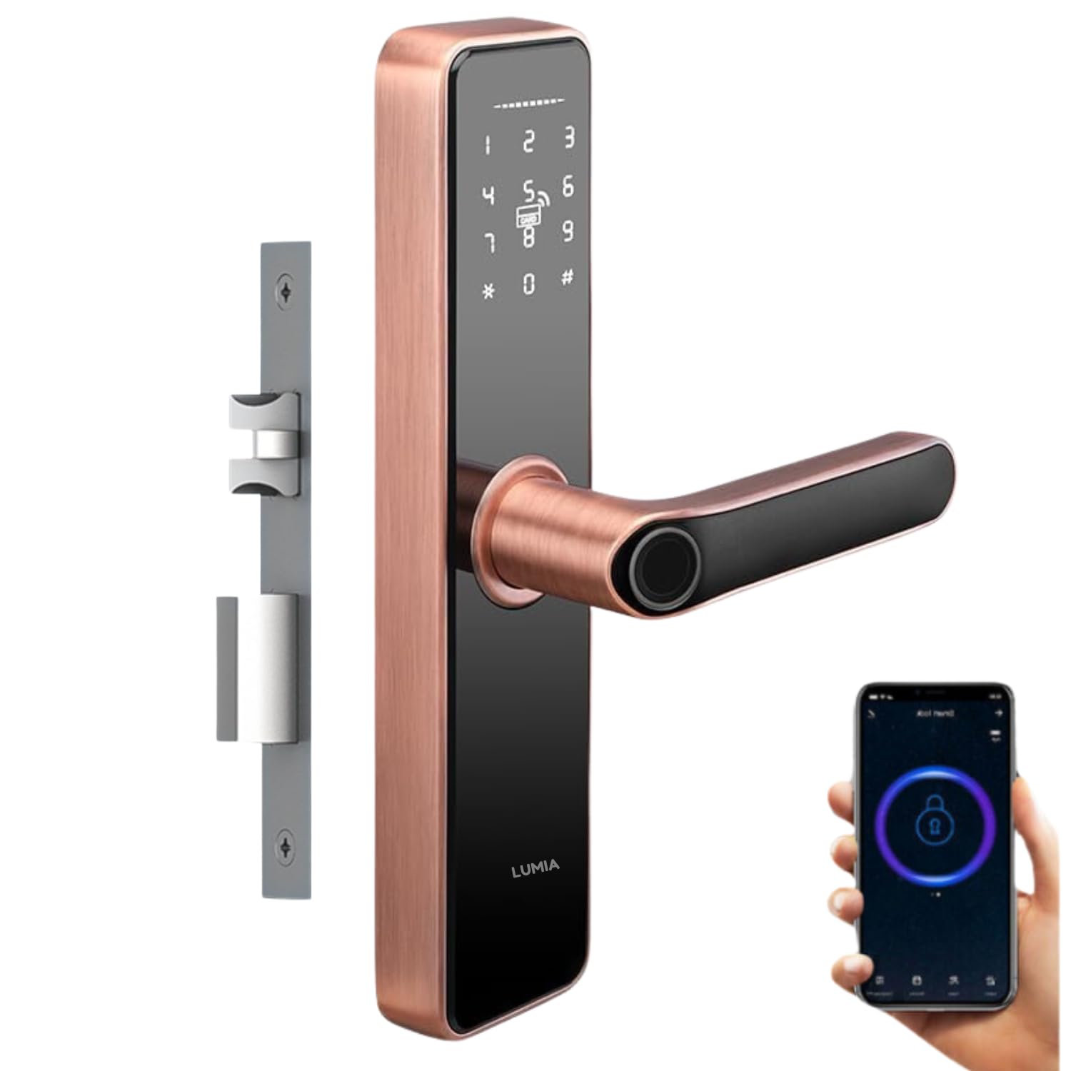 Lumia Smart Plus Keyless Smart Door Lock, 6-Way Unlocking Fingerprint, WiFi, Mobile App, OTP, Password, NFC Card and Manual Key Access 2 Years Warranty (Copper) (B0DG5WPKP3) Amazon Price History, Amazon Price Tracker